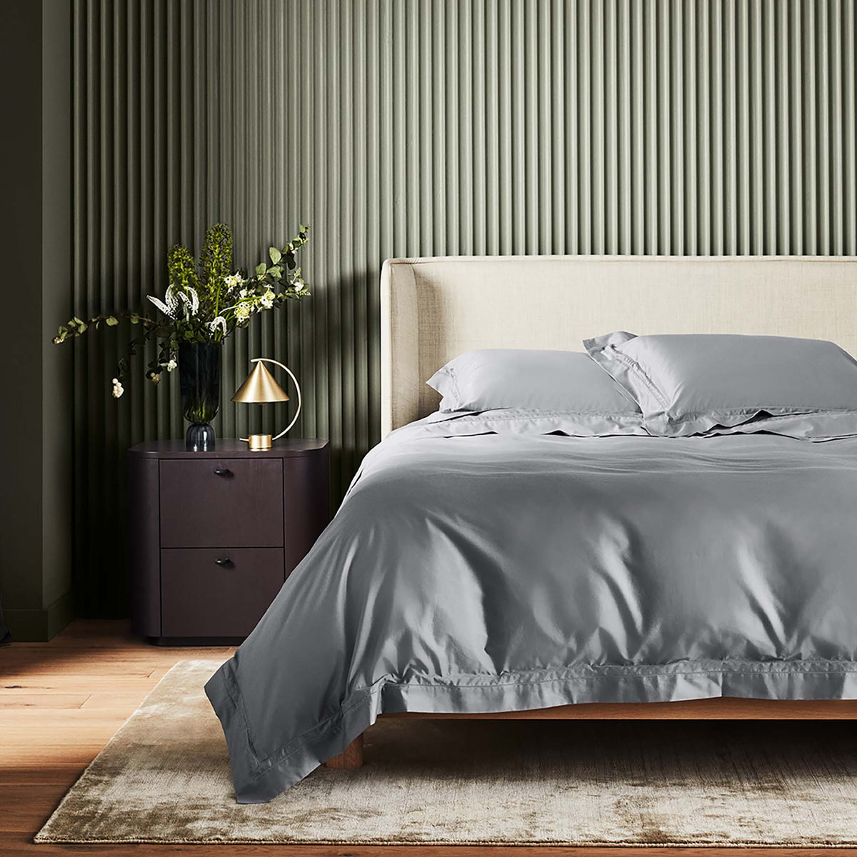 Kings & Queens Egyptian Cotton Classic Hemstitch Duvet Cover Set in Grey Front View