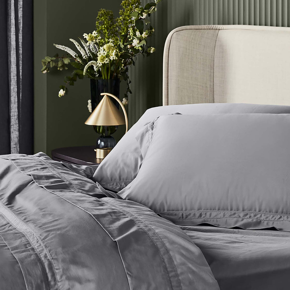 Kings & Queens Egyptian Cotton Classic Hemstitch Starter Bundle Set in Grey Side View