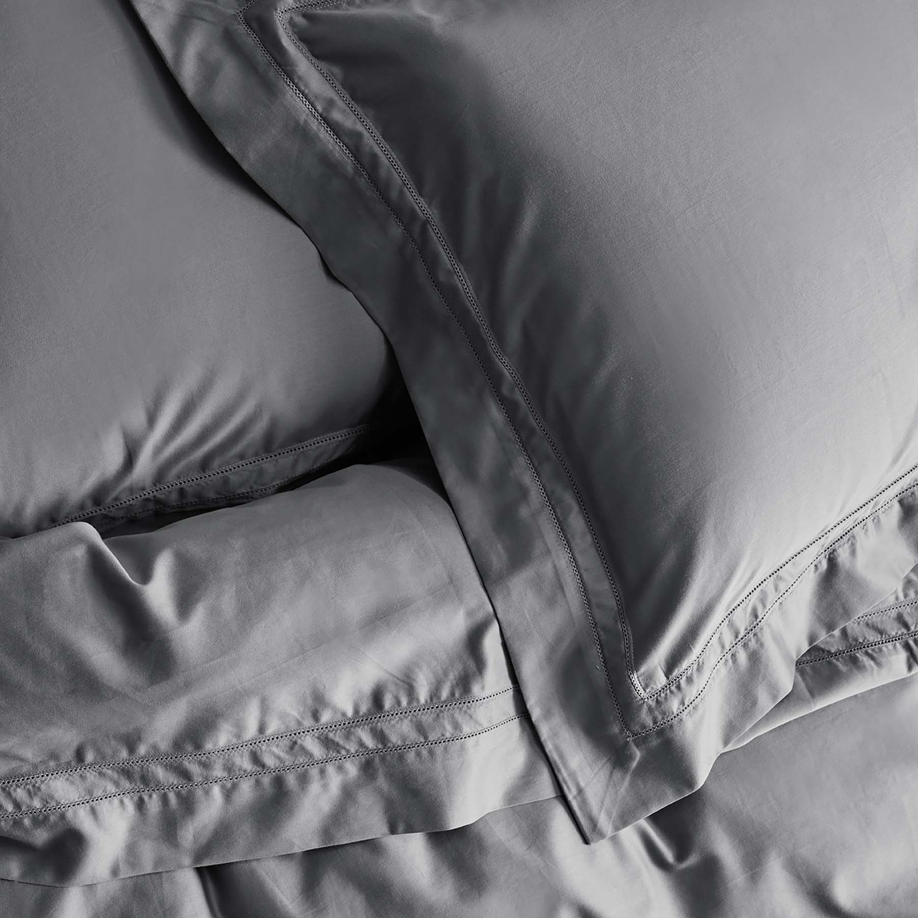 Kings & Queens Egyptian Cotton Classic Hemstitch Starter Bundle Set in Grey Top Bed