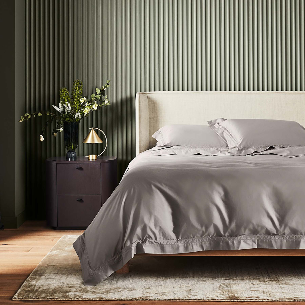 Kings & Queens Egyptian Cotton Classic Hemstitch Duvet Cover Set in Mushroom Front View