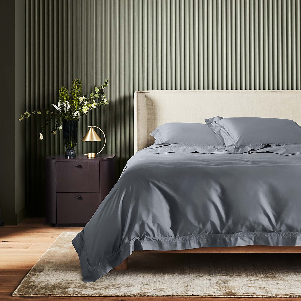 Kings & Queens Egyptian Cotton Classic Hemstitch Duvet Cover Set in Slate Front View