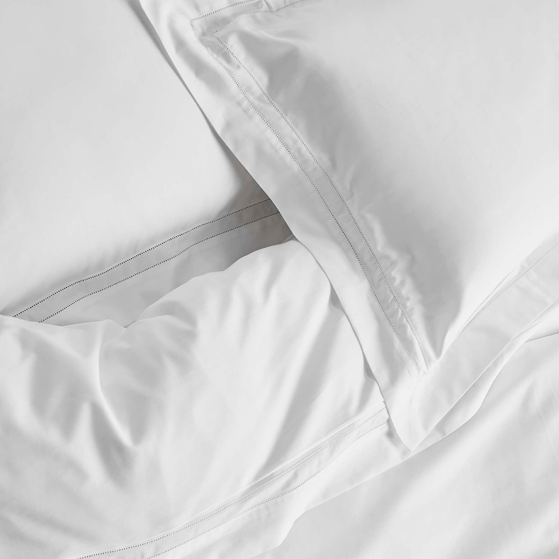 Kings & Queens Egyptian Cotton Classic Hemstitch Supreme Bundle Set in White Top of Bed