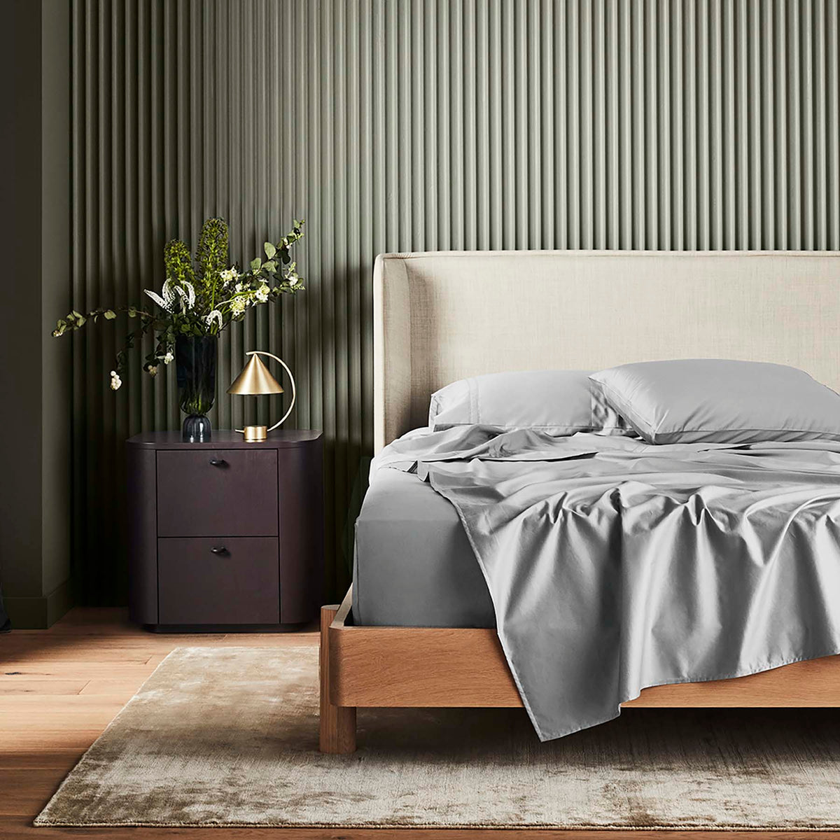 Kings & Queens Egyptian Cotton Classic Hemstitch Sheet Set in Cloud Front View