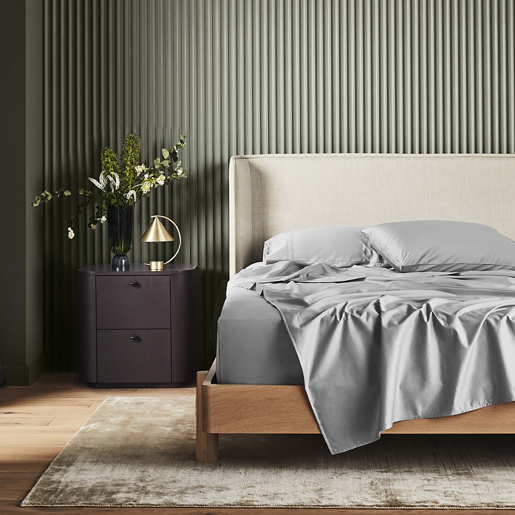 Kings & Queens Egyptian Cotton Classic Hemstitch Supreme Bundle Set in Cloud Front View Sheet