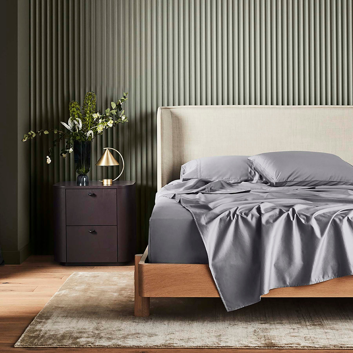 Kings & Queens Egyptian Cotton Classic Hemstitch Sheet Set in Grey Front View