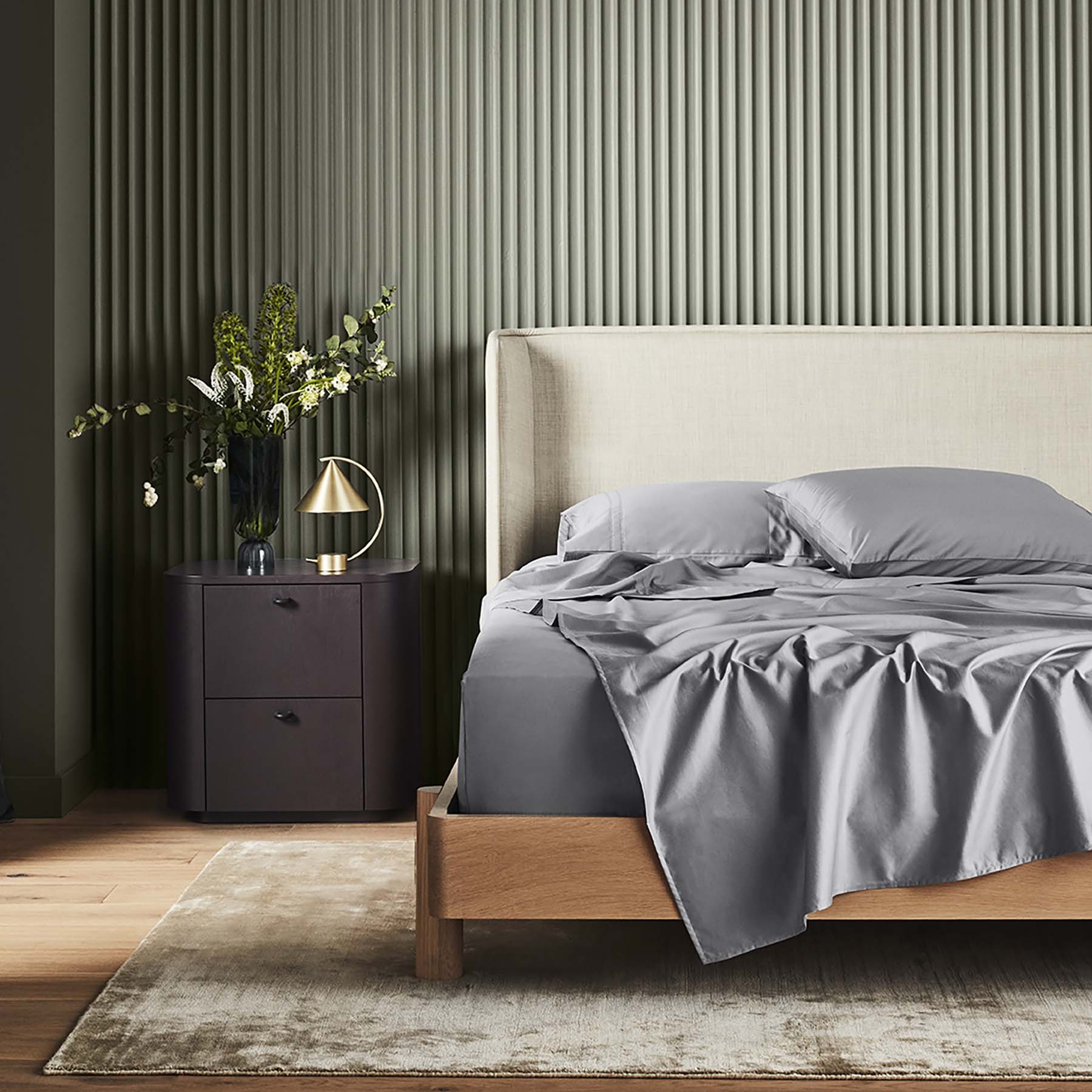 Kings & Queens Egyptian Cotton Classic Hemstitch Sheet Set in Grey Front View