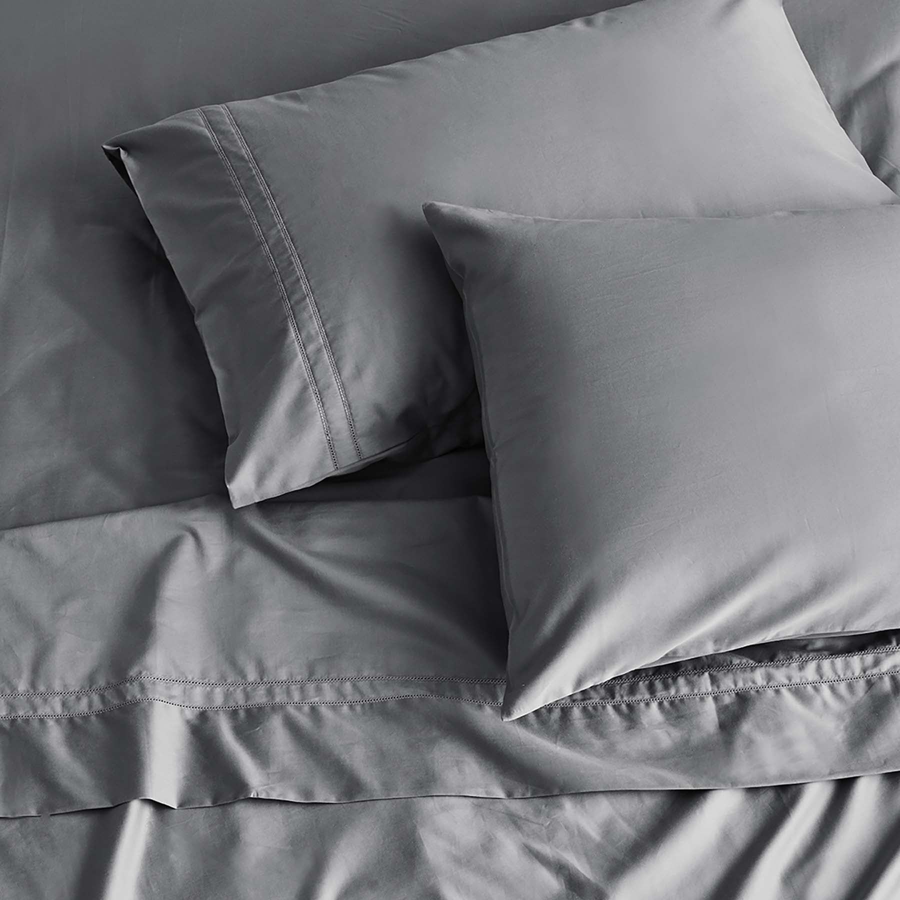 Kings & Queens Egyptian Cotton Classic Hemstitch Sheet Set in Grey Pillowcase Set