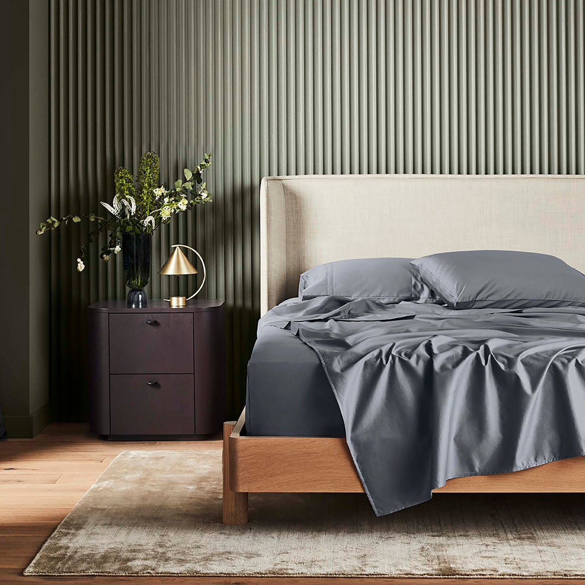 Kings & Queens Egyptian Cotton Classic Hemstitch Sheet Set in Slate Front View