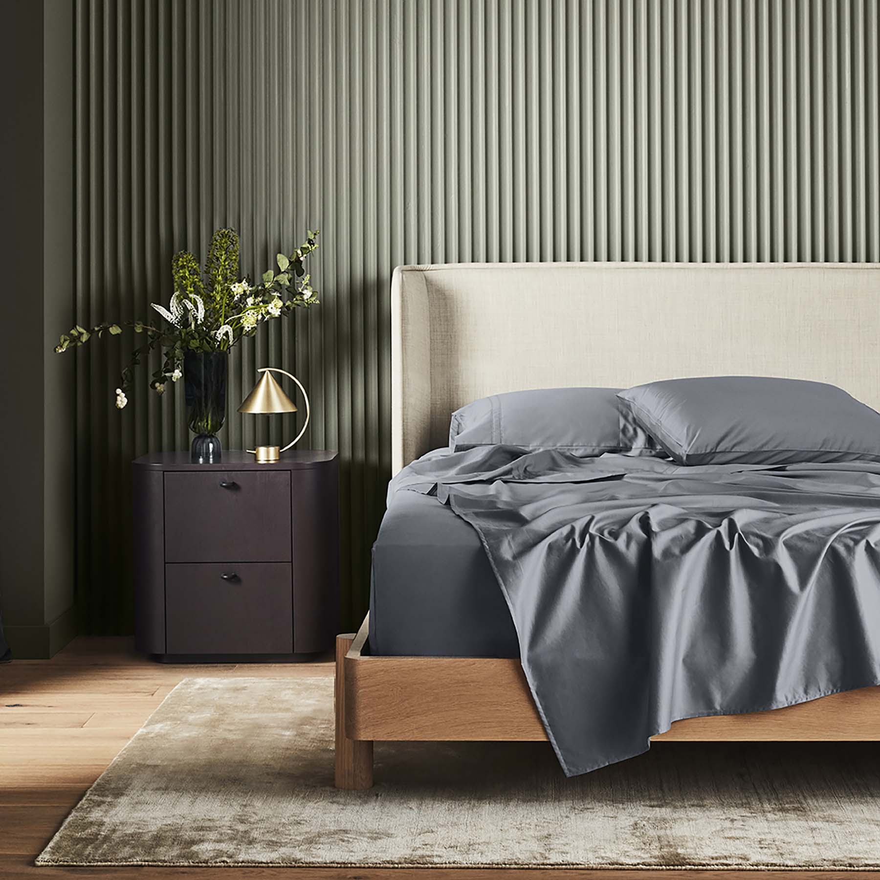 Kings & Queens Egyptian Cotton Classic Hemstitch Sheet Set in Slate Front View