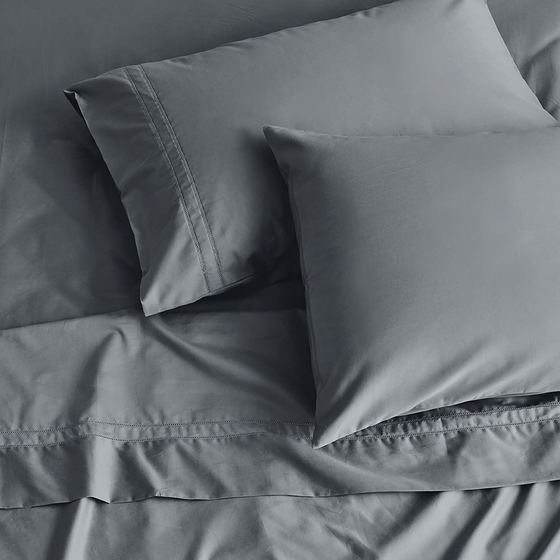 Kings & Queens Egyptian Cotton Classic Hemstitch Sheet Set in Slate Pillowcase Set