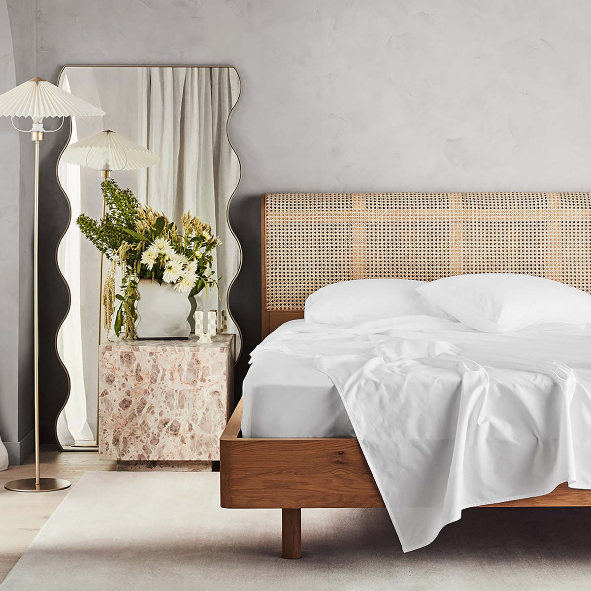 Kings & Queens Egyptian Cotton Classic Hemstitch Sheet Set in White Front View