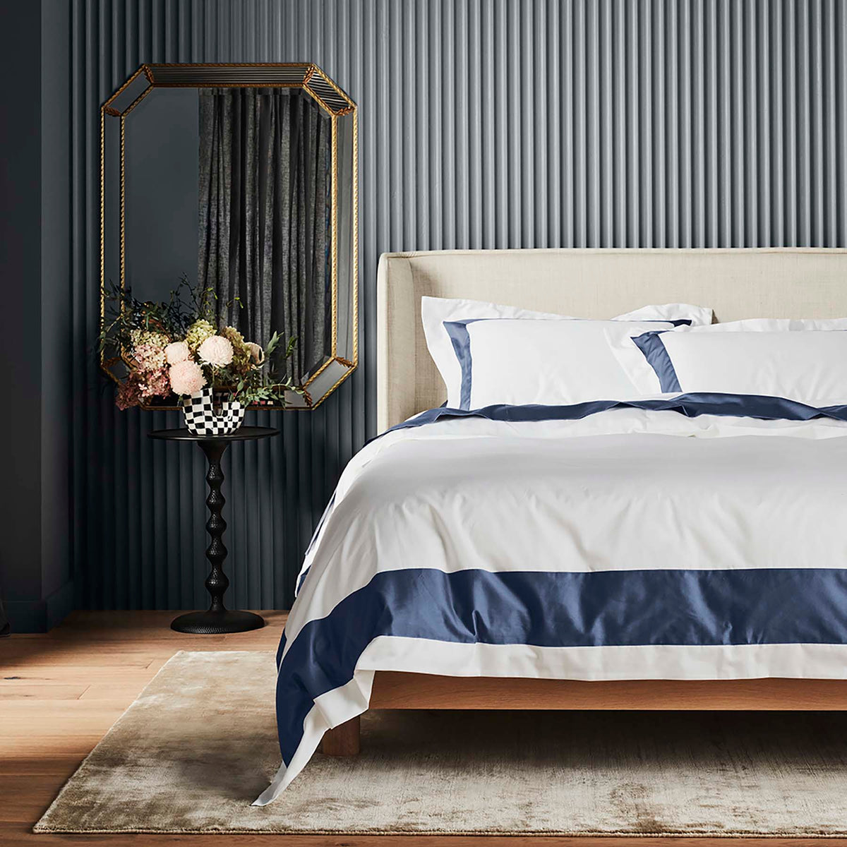 Kings & Queens Egyptian Cotton Signature Cuff Duvet Cover Set in Atlantic Front View