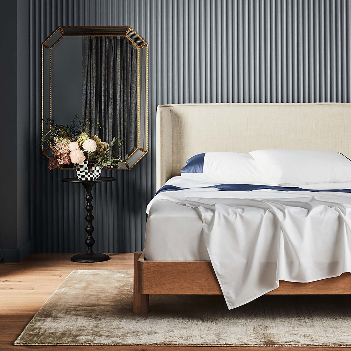 Kings & Queens Egyptian Cotton Signature Cuff Sheet Set in Atlantic Front View