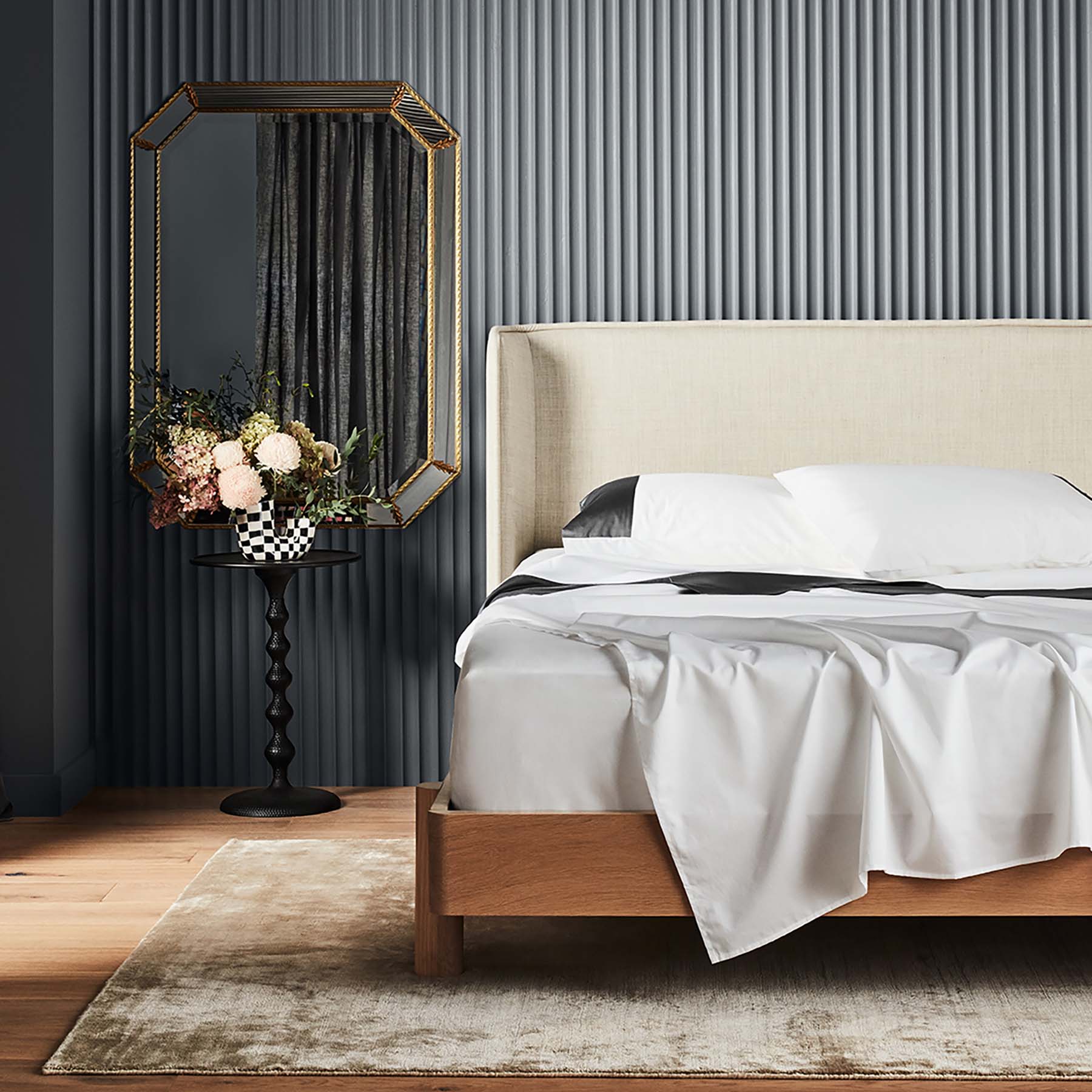 Kings & Queens Egyptian Cotton Signature Cuff Supreme Bundle Set in Charcoal Front View Sheet