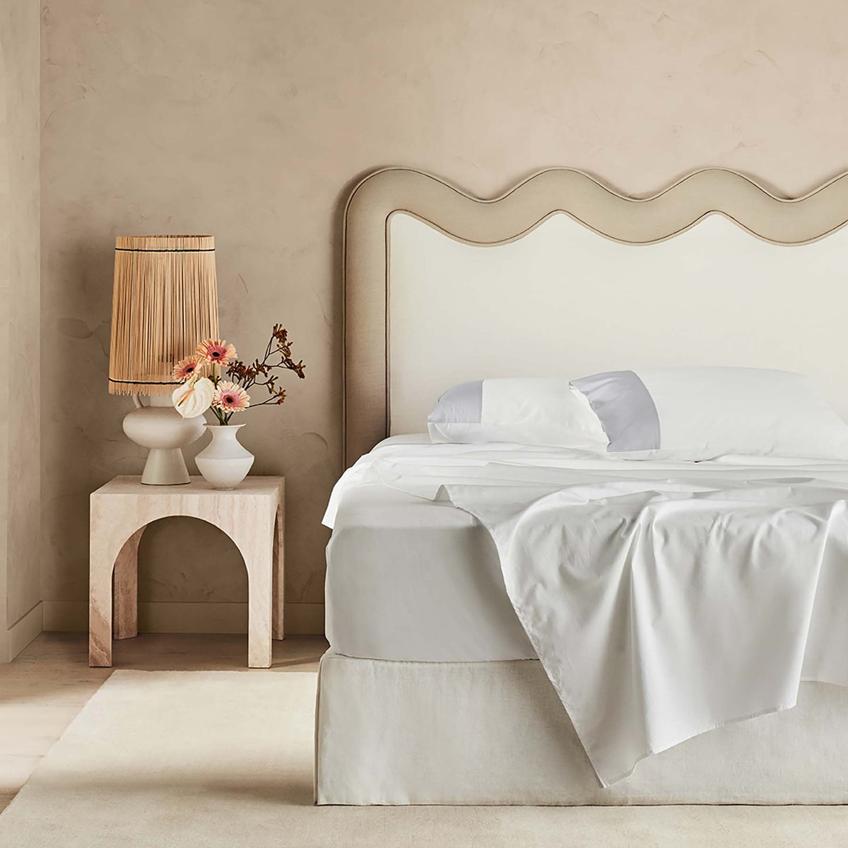 Kings & Queens Egyptian Cotton Signature Cuff Sheet Set in Cloud Front View