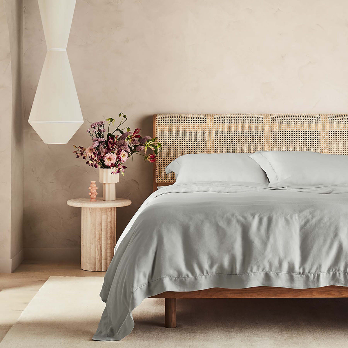 Kings & Queens Vintage Linen Duvet Cover Set in Tin Front View