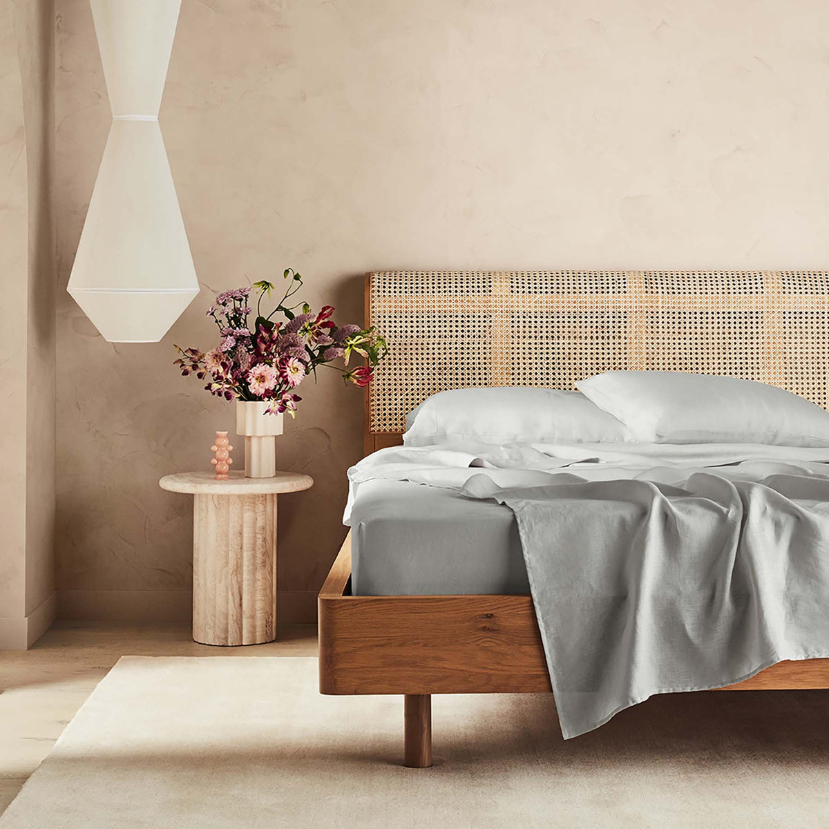 Kings & Queens Vintage Linen Sheet Set in Tin Front View