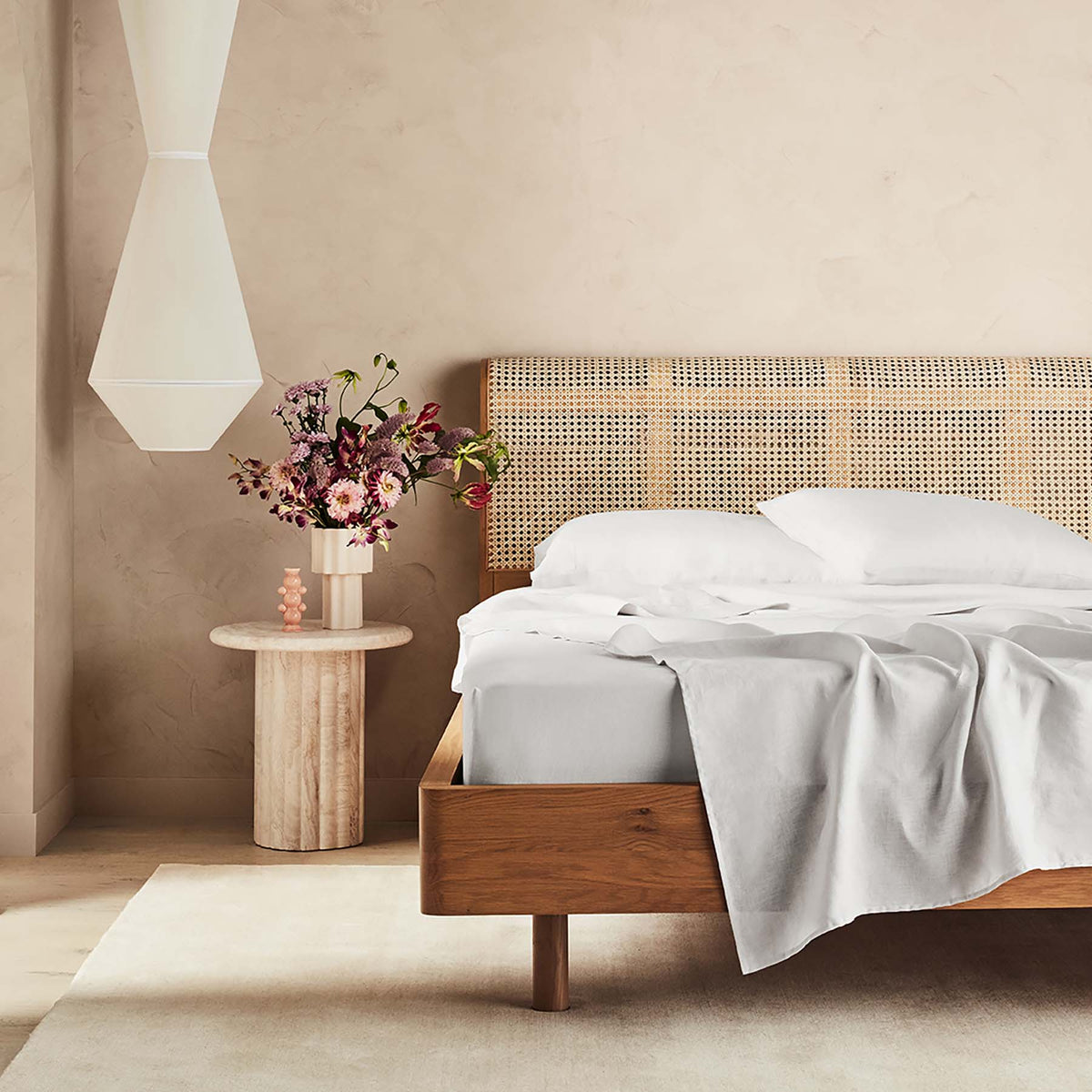 Kings & Queens Vintage Linen Sheet Set in White Front View