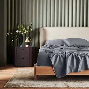 Kings & Queens Egyptian Cotton Classic Hemstitch Supreme Bundle Set in Slate Front View Sheet