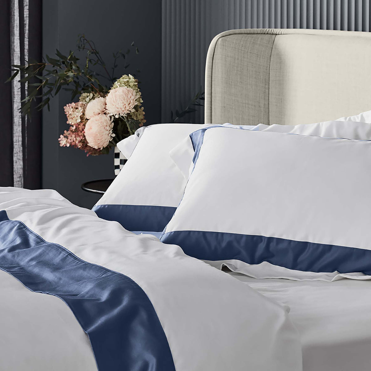 Kings & Queens Egyptian Cotton Signature Cuff Supreme Bundle Set in Atlantic Side View Duvet