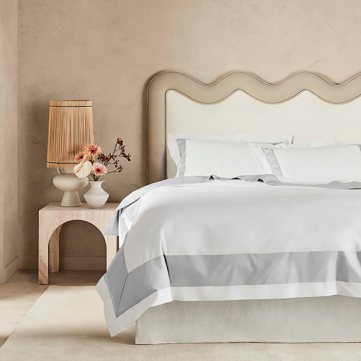Kings & Queens Egyptian Cotton Signature Cuff Duvet Cover Set in Cloud Front View