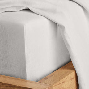 Kings & Queens Vintage Linen Sheet Set in White Fitted Sheet